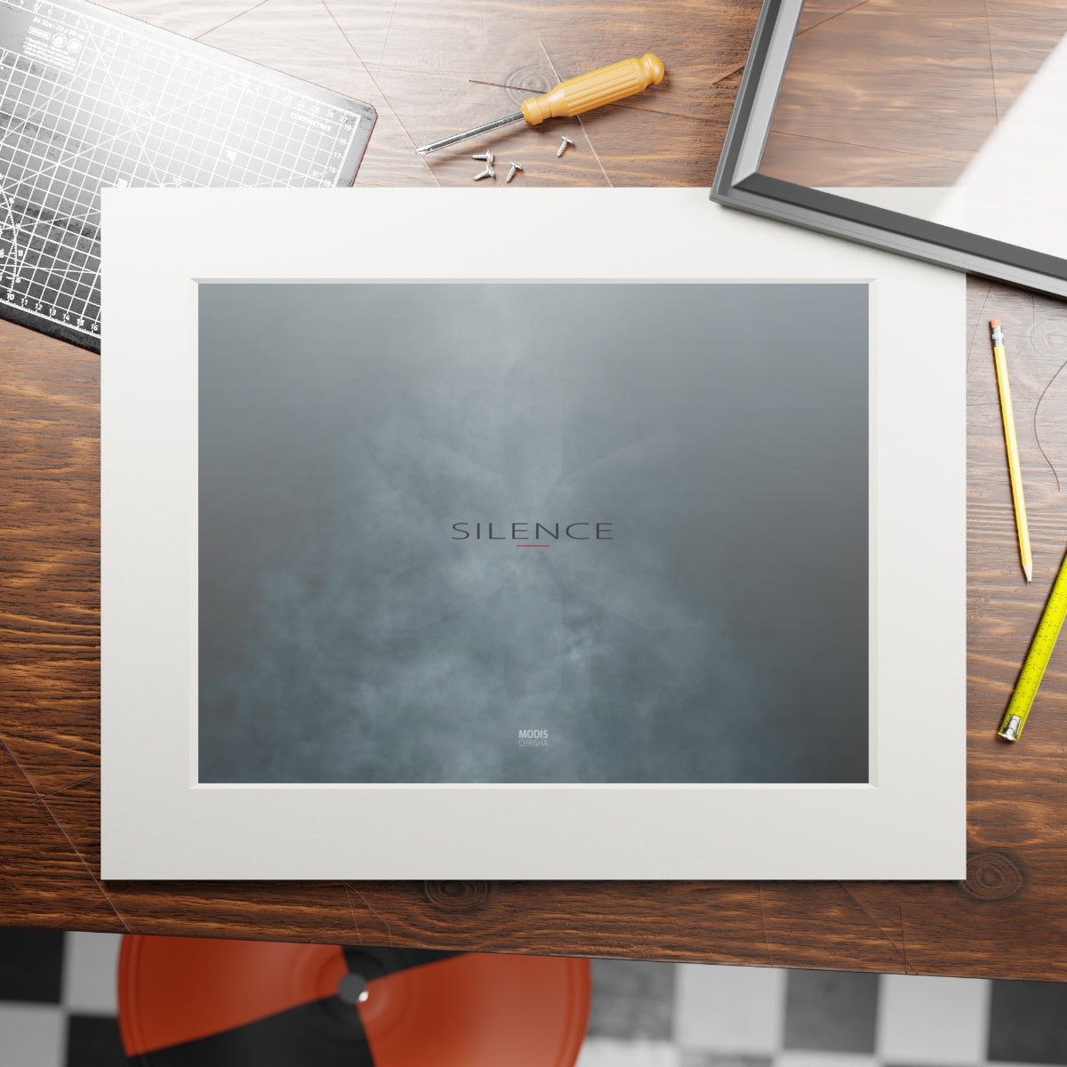 Fine Art Print (Passepartout Paper Vertical Frame) 20″ × 16″ Design 'Silence'
