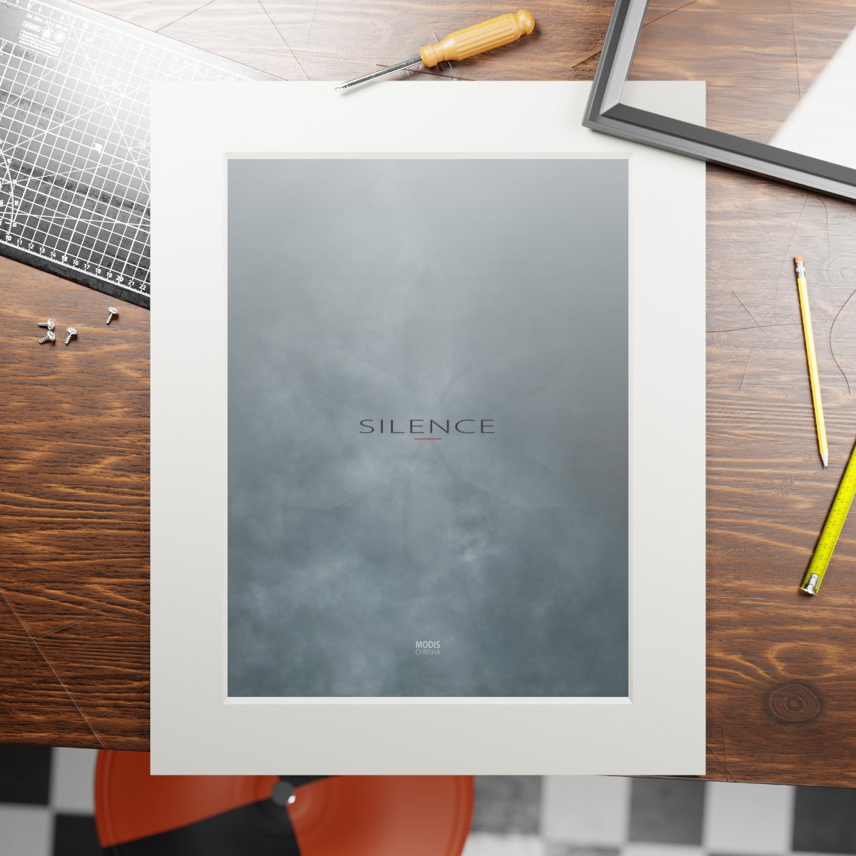 Fine Art Print (Passepartout Paper Vertical Frame) 16" × 20" Design 'Silence'