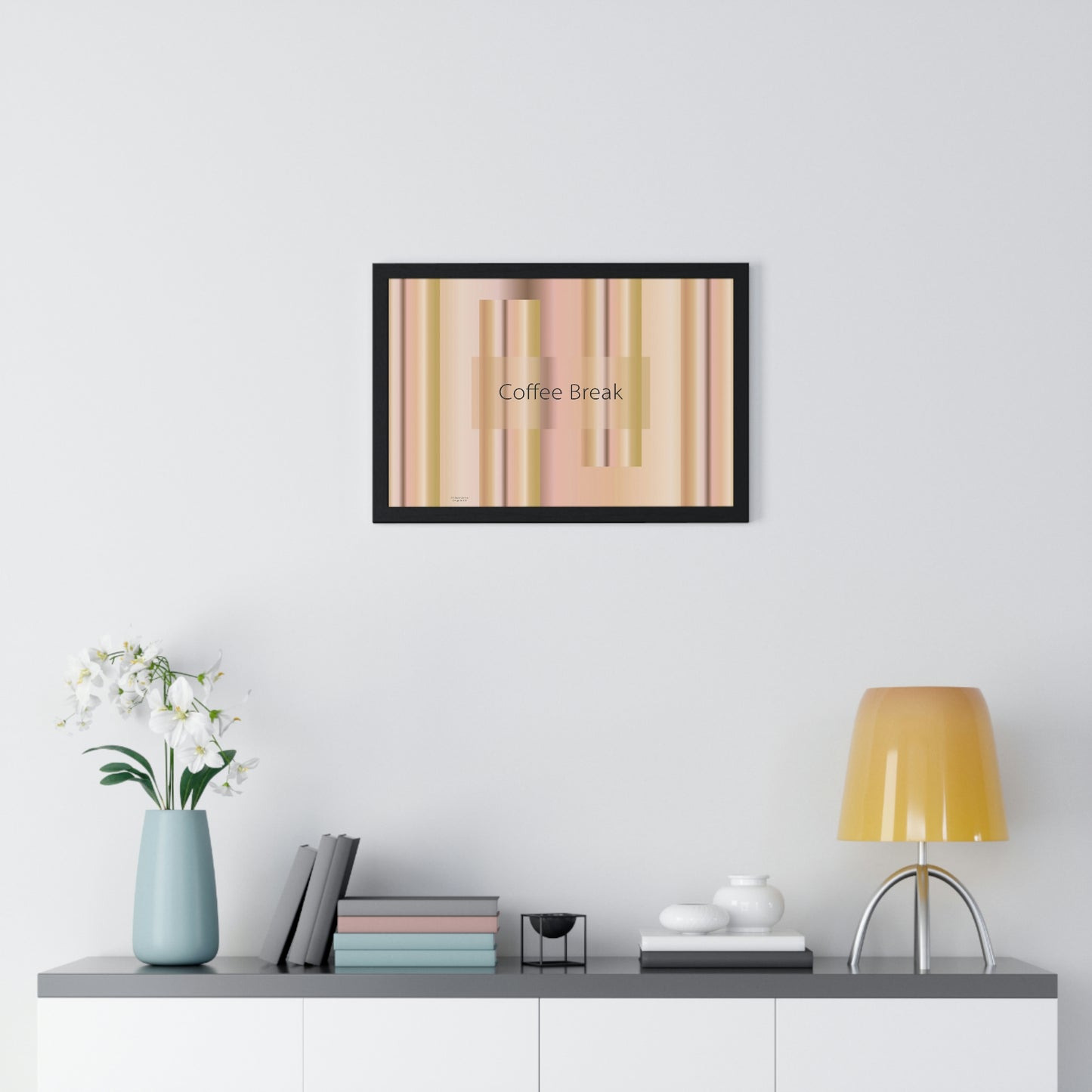 Premium Framed Horizontal Poster, 18“ × 12“ Coffee Break - Design No.100