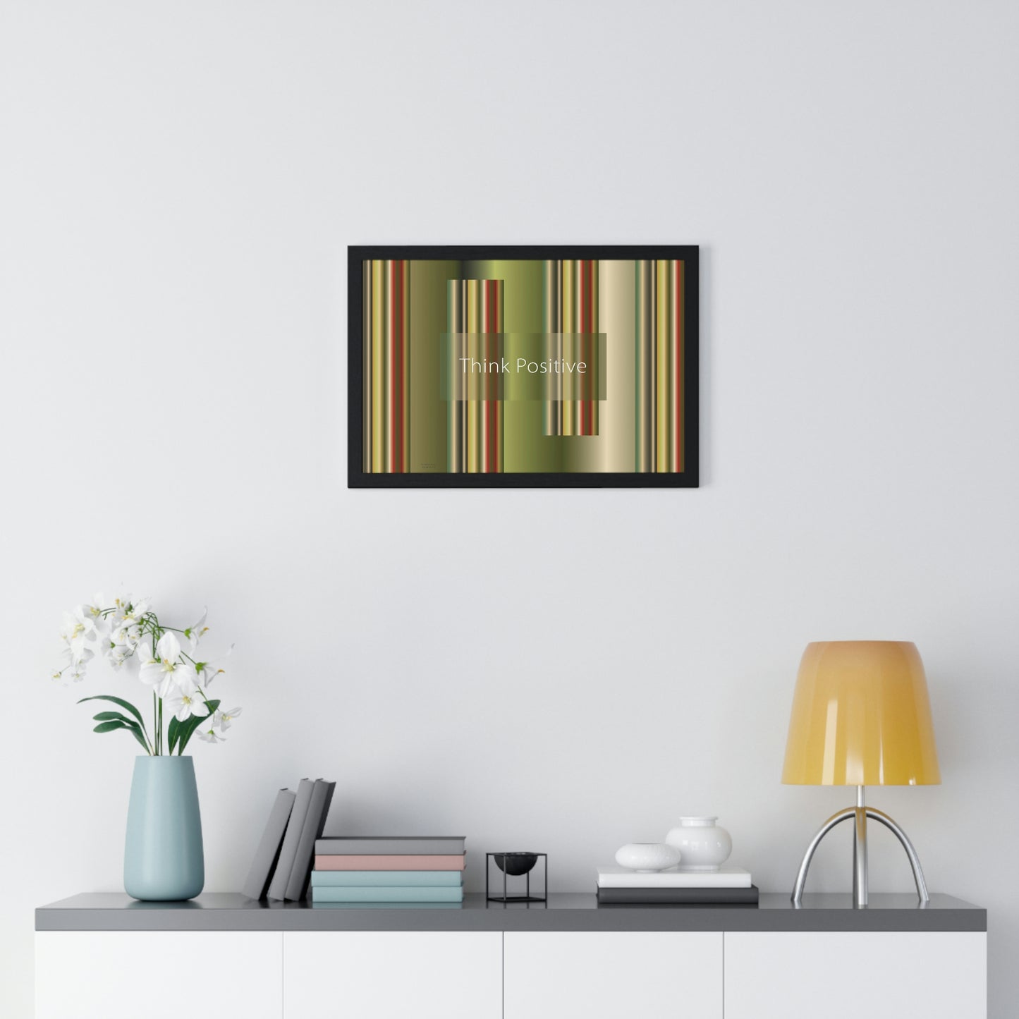 Premium Framed Horizontal Poster, 18“ × 12“ Think Positive - Design No.300