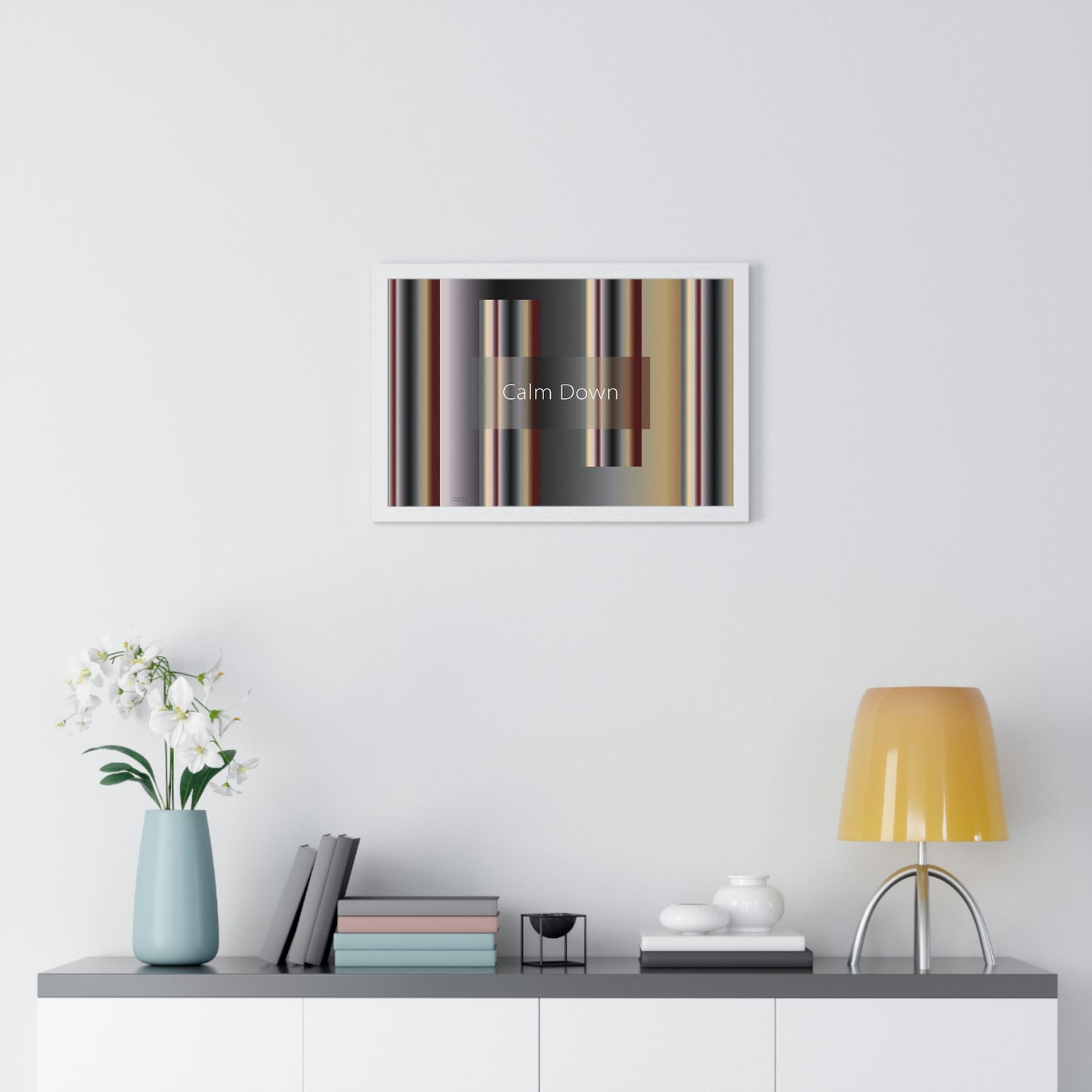Premium Framed Horizontal Poster, 18“ × 12“ Calm Down - Design No.700