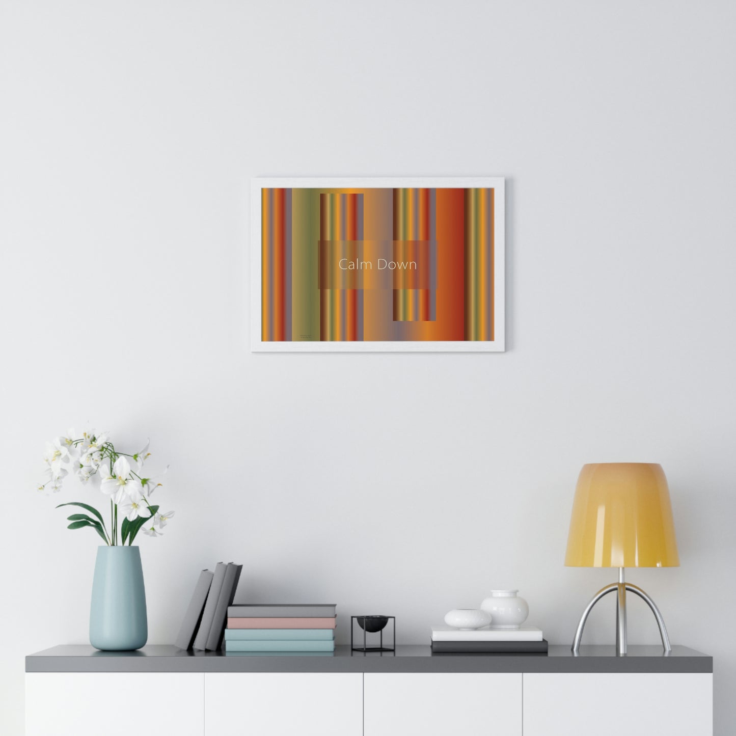 Premium Framed Horizontal Poster, 18“ × 12“ Calm Down - Design No.1700