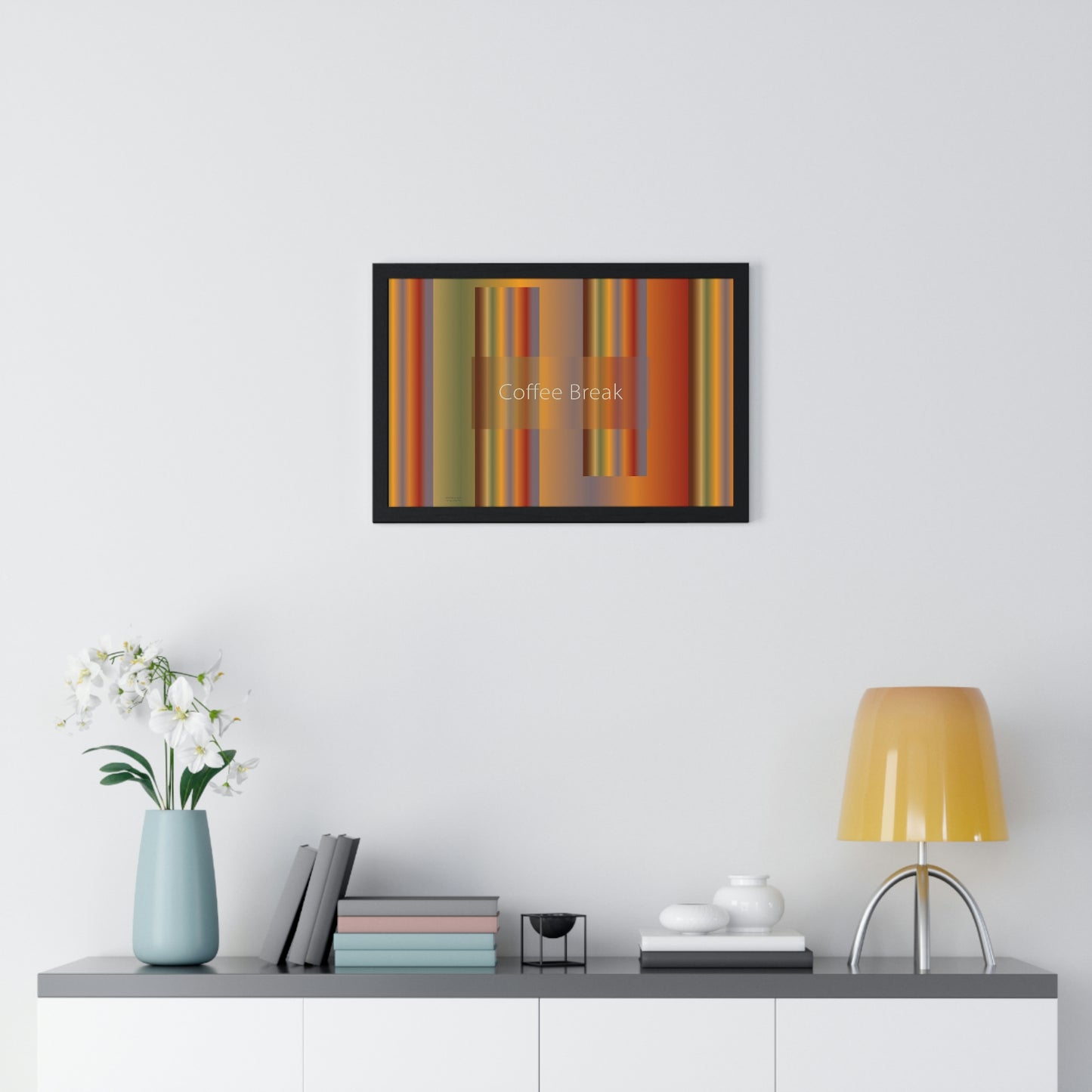 Premium Framed Horizontal Poster, 18“ × 12“ Coffee Break - Design No.1700